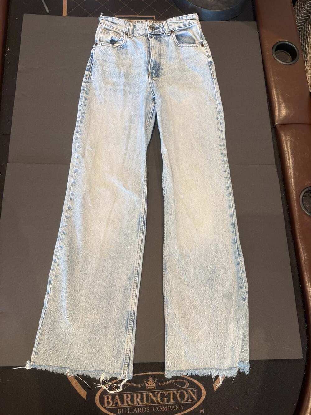 Zara Light Wash High Rise Wide Leg Raw Hem Denim Jeans Size 2